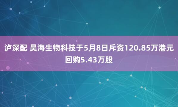 泸深配 昊海生物科技于5月8日斥资120.85万港元回购5.43万股